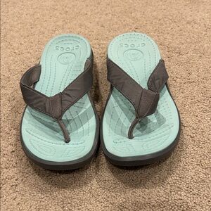 CROCS Mint and Charcoal Flip Flops
